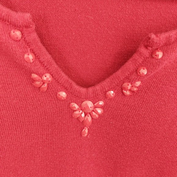 Basic Edition Plus Size Red Sweater with Embellished Neckline - Picture 3 of 7